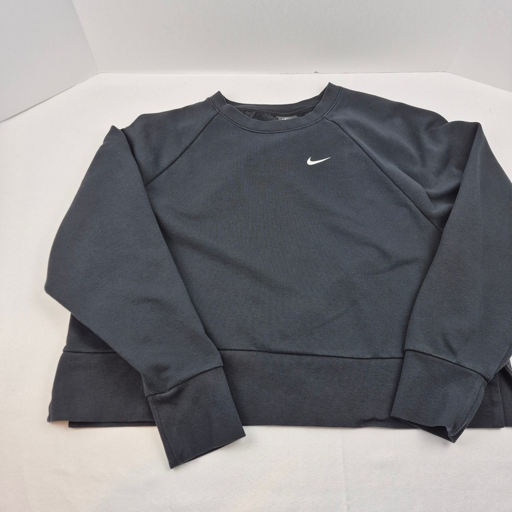Nike Dri Fit Black Crew Neck Cropped Sweatshirt Pullover Athleisure L Cut-Outs - Picture 5 of 12